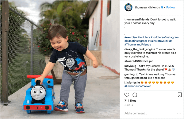 A Thomas & Friends megosztja a gyermekek szüleinek fényképeit, amelyek a márka árucikkeit használják.
