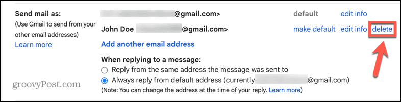 gmail alias törlése