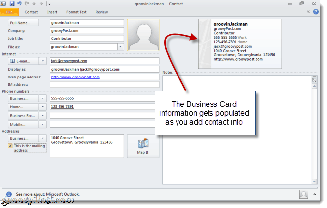 Hozzon létre vCard-ot az Outlook 2010 alkalmazásban