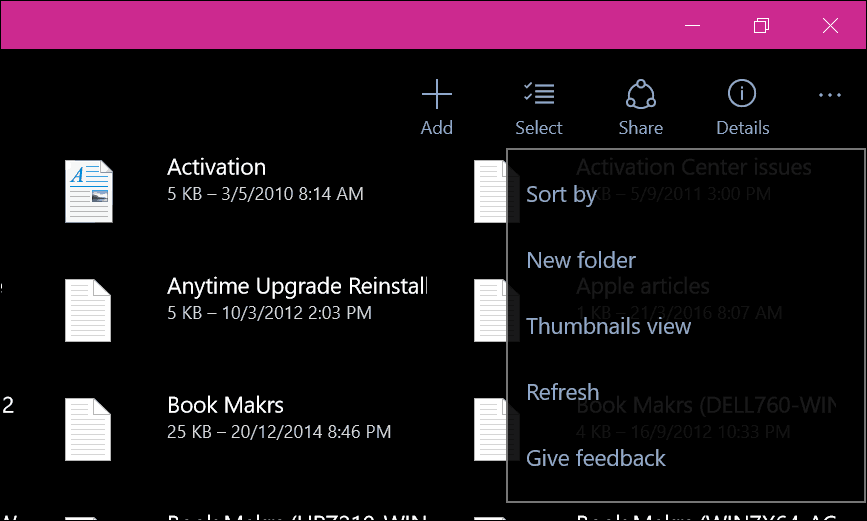 A OneDrive alkalmazás ablakai 10 5