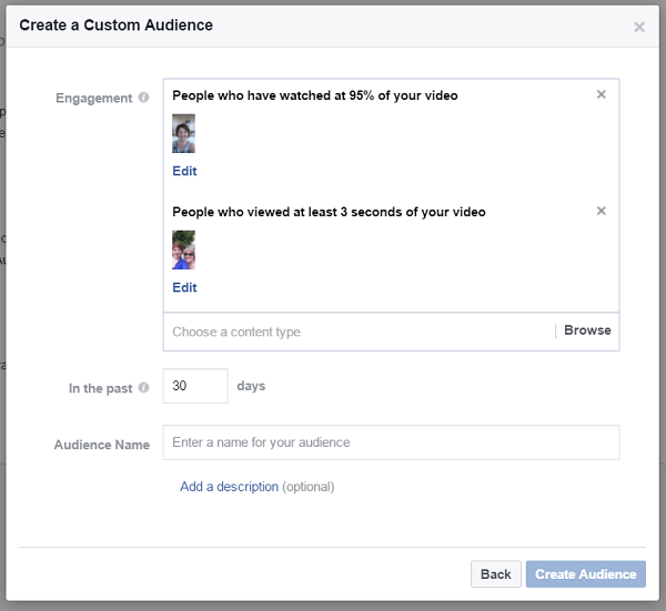 Hozzon létre egyéni közönséget azok közül, akik különböző videókat néztek a Facebook üzleti oldalán.
