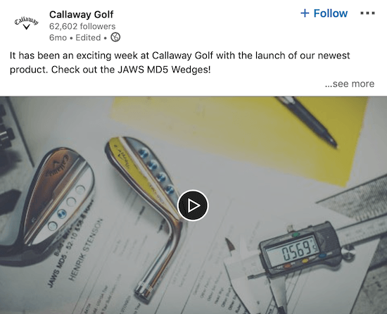 A Callaway Golf LinkedIn videó új terméket hirdet