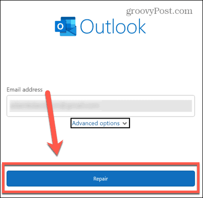 Outlook javítás gomb