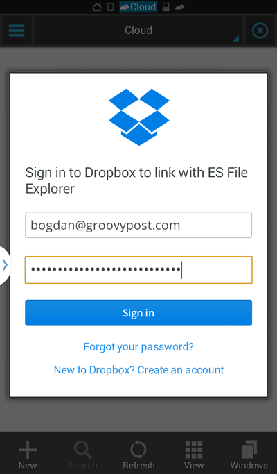 ES File Explorer bejelentkezés Dropbox