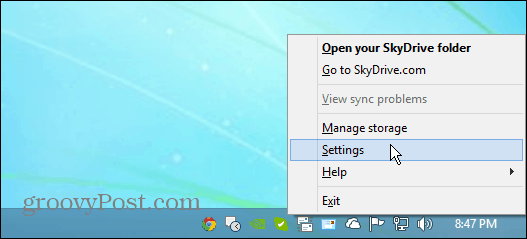SkyDrive beállítások