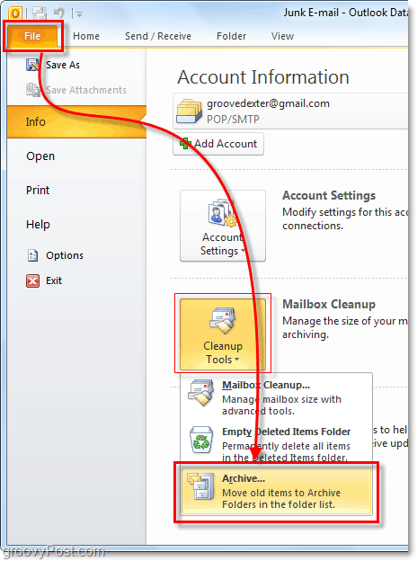 kézi archívum az Outlook 2010-ben