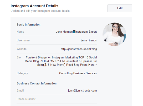 Az Instagram-fiók egyes részleteit a Facebook-oldal beállításain szerkesztheti.