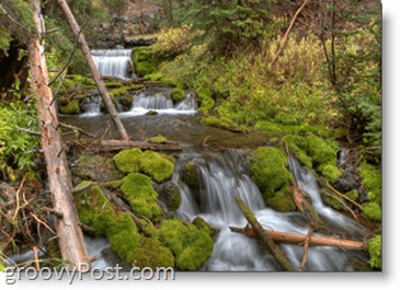 Fénykép - lassú redőnysebesség - zöld erdő folyó patak víz