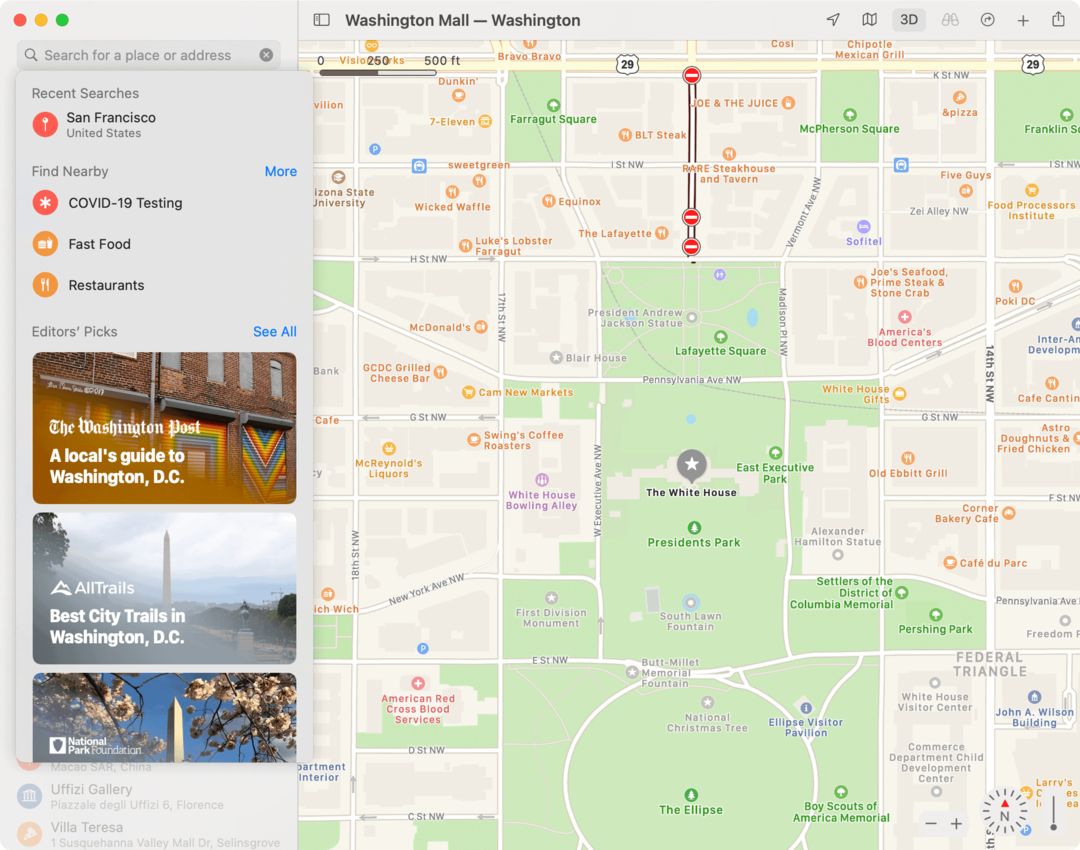 A Maps a macOS Big Sur programot kalauzolja