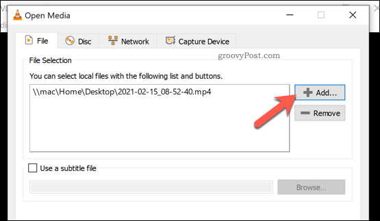 Fájl hozzáadása konvertálhatóvá VLC-ben Windows rendszeren