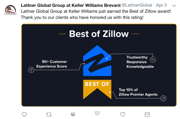 Hogyan lehet felhasználni a társadalmi bizonyítékot a marketingedben, például a díjat és a szociális köszönetet az ügyfeleknek a Lattner Global Group, Keller Williams Brevard
