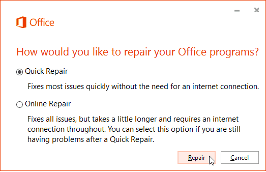 Office 365 Online javítás