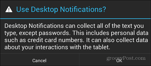 Asztali értesítések Android