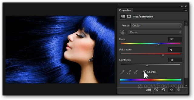 kék hajszín Photoshop beállító réteg színárnyalat telítettség hozzáadása bemutató oktató