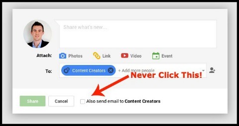 e-mail küldési lehetőség a google + postban