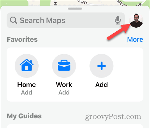 fiók ikonra az Apple Mapsben