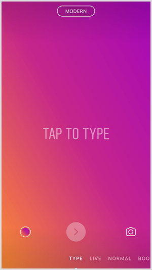 Érintse meg a Típus opciót az Instagram-történetekben.
