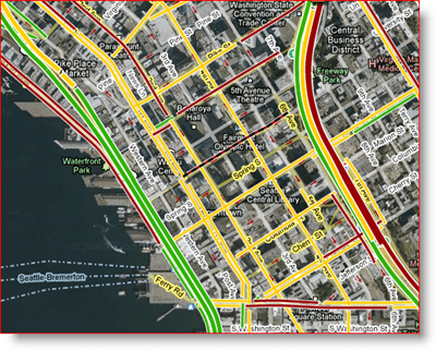 A Google Maps élő artériás térkép Seattle-ből