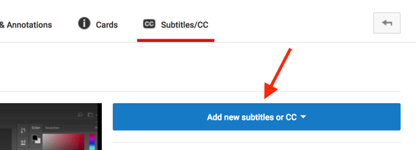 Nyissa meg YouTube-videóját a Video Creator alkalmazásban, és kattintson az Új felirat hozzáadása elemre.