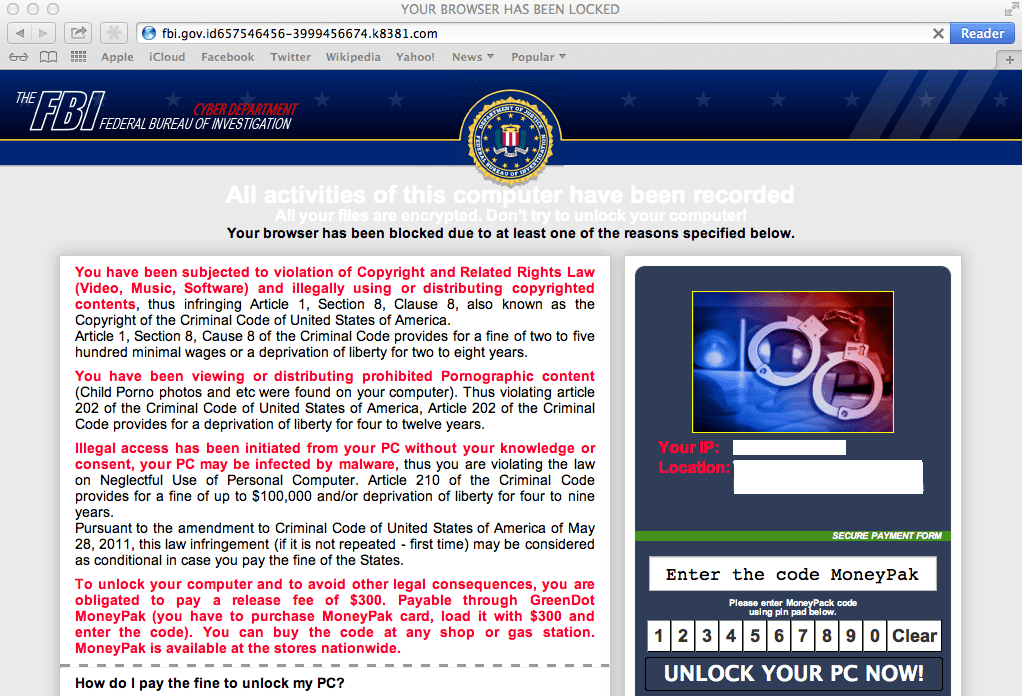 Az FBI-ként megjelenő Ransomware webhelyek Mac OS X-t céloznak meg - Hogyan állítsuk le