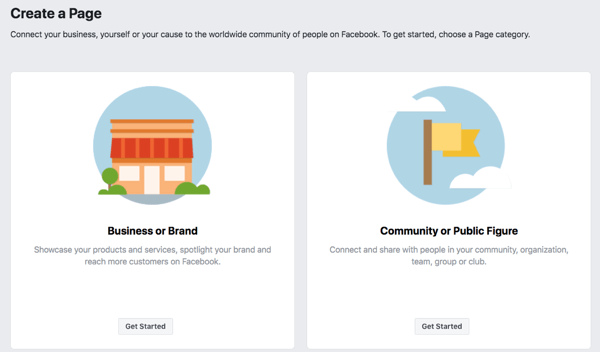 1. lépés a Facebook üzleti oldal létrehozásához.
