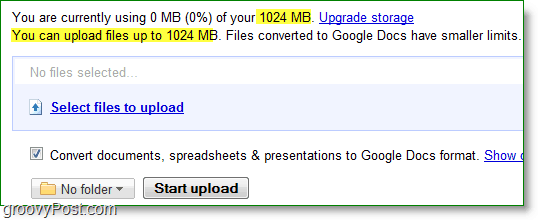 google docs új feltöltési bármi korlátozás 1024 MB vagy 1 GB
