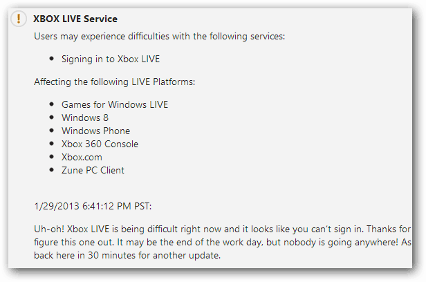 Xbox Live szolgáltatás frissítése