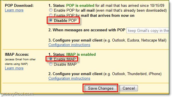 Csatlakoztassa a Gmailt az Outlook 2010-hez IMAP használatával