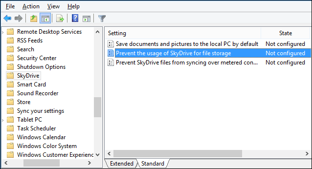 A SkyDrive / OneDrive elrejtése vagy letiltása a Windows 8.1 rendszerben