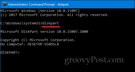 DiskPart Windows 10 parancssor