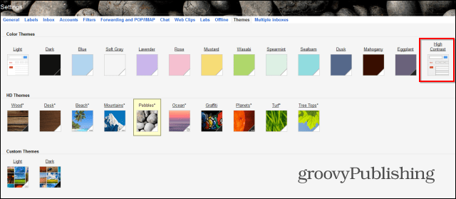 A Gmail magas kontrasztú témája