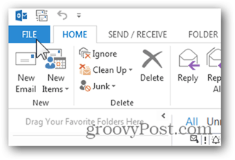 Új postafiók hozzáadása az Outlook 2013 programhoz - Kattintson a Fájl elemre