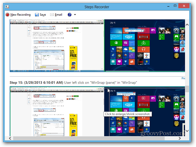 Használja a Steps Recorder szoftvert a Windows 8.1 rendszerben a számítógéppel kapcsolatos problémák elhárításához