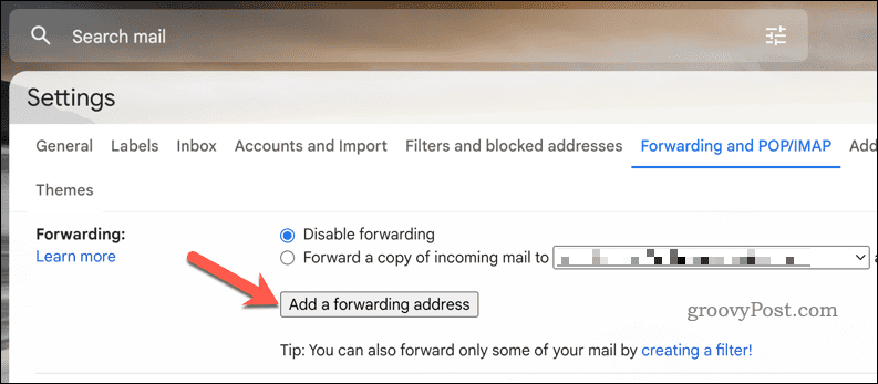 Adjon hozzá egy Gmail átirányítási címet