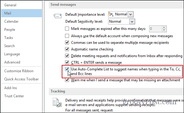 Az automatikus kitöltés bekapcsolása az Outlook 2013 programban