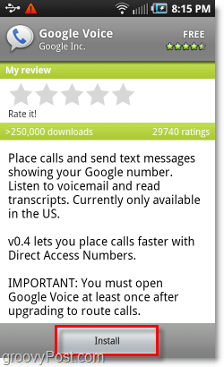 Mobil Android Market Telepítse a Google Voice alkalmazást