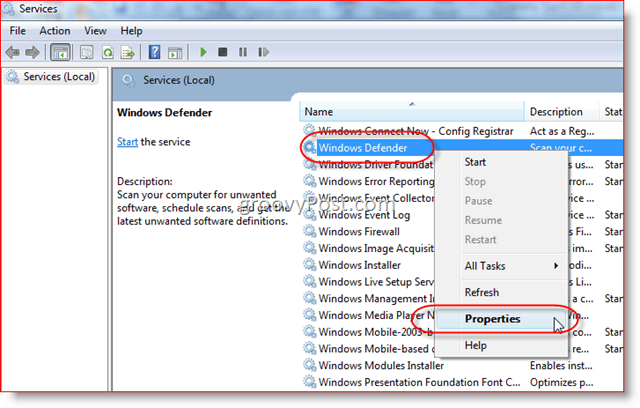 Kapcsolja ki a Windows Defender szolgáltatást a Windows Server 2008 vagy a Vista:: groovyPost.com webhelyen