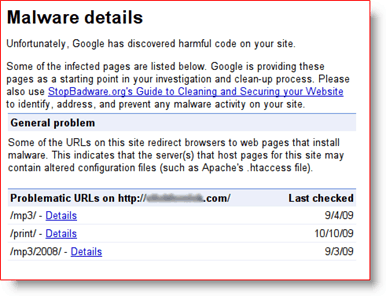 A Google Webmester Eszközök Malware részletek