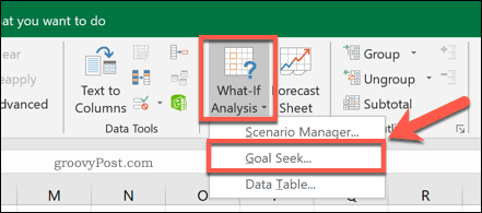 Az Excel Célkeresés opció gomb