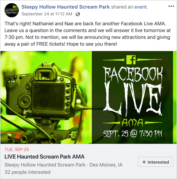 Az AMA-t népszerűsítő Facebook eseménybejegyzés.