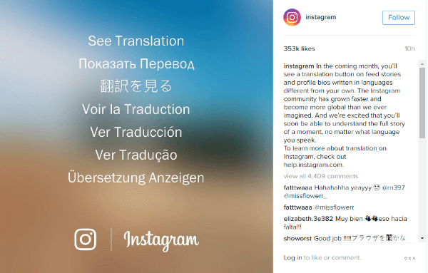 instagram fordítás gomb
