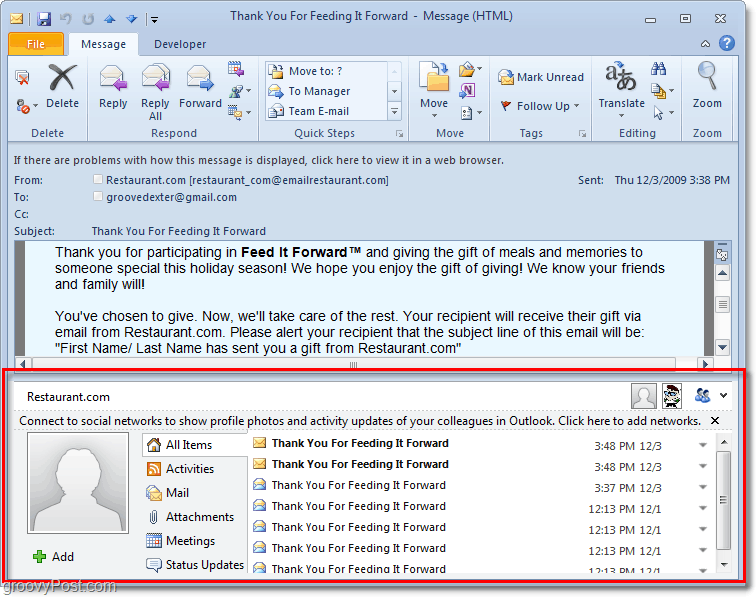 Az emberek ablakainak letiltása az Outlook 2010 alkalmazásban
