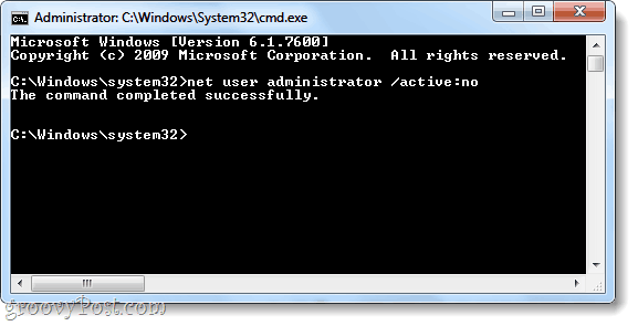 net felhasználói parancs a Windows 7 rendszergazdai fiók deaktiválásához