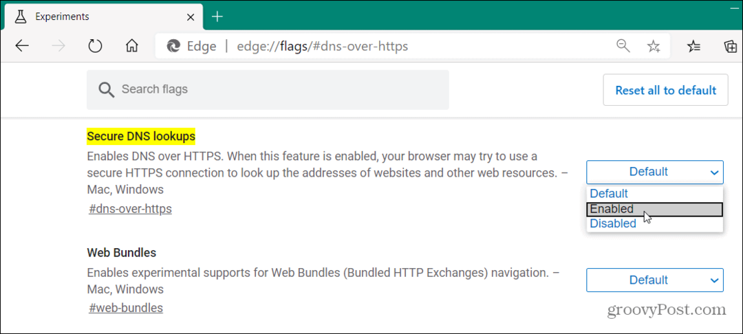 A DNS engedélyezése a HTTPS-en keresztül a Microsoft Edge oldalon