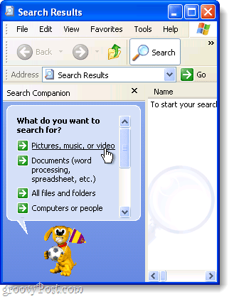 Windows XP speciális keresés