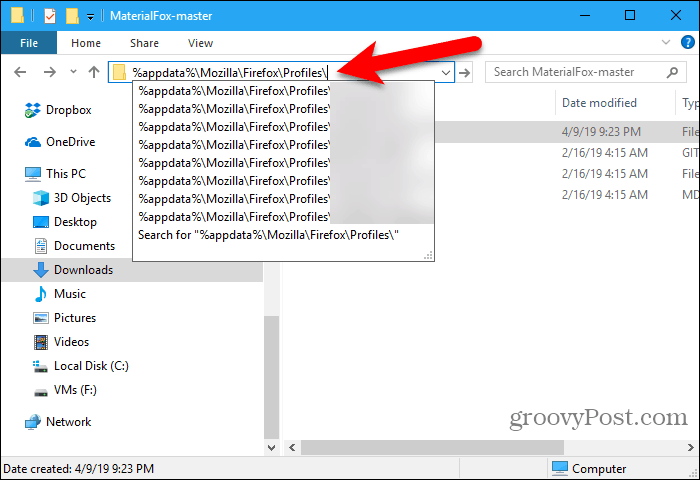 Illessze be a profil elérési útját a File Explorerbe