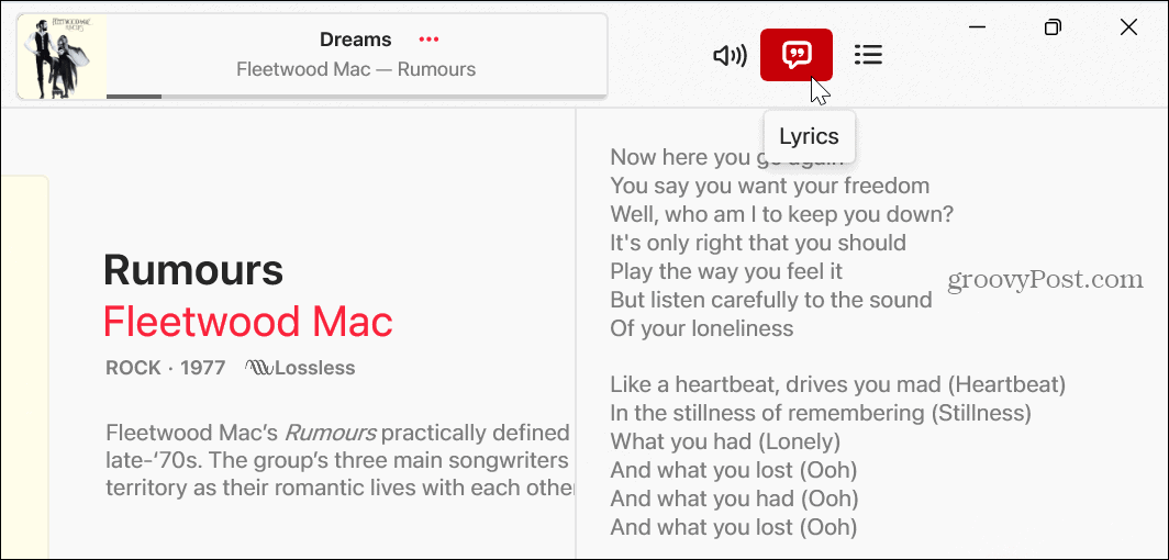 Dalszövegek megtekintése az Apple Music alkalmazásban