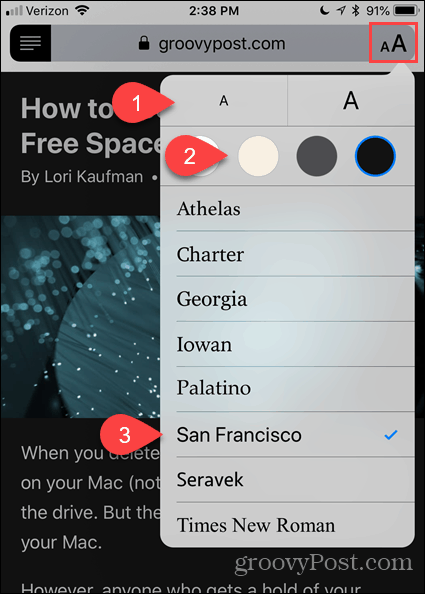 Módosítsa a betűtípust és a színt a Reader View alkalmazásban a Safari iOS esetén