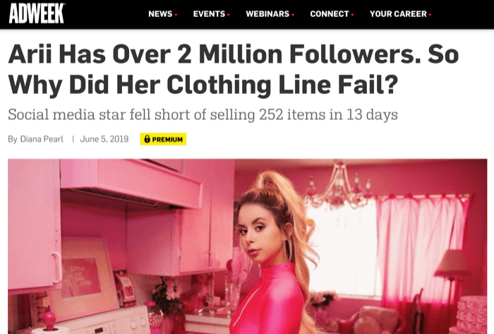 Az Instagram befolyásolója, Arri, 2 millió követővel nem sikerült eladni ruházati vonalat