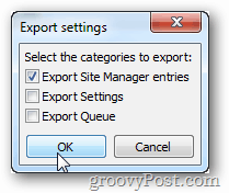 Exportálja a Site Manager bejegyzéseket